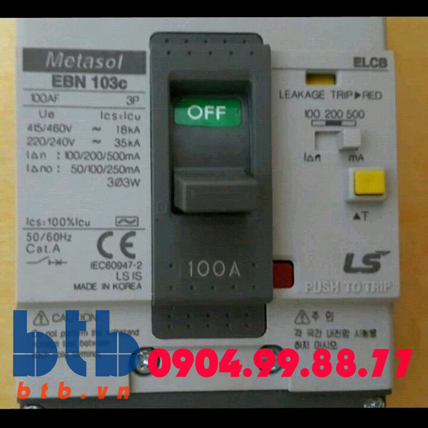 Aptomat chống rò điện -800A -30/100/500mA -37kA