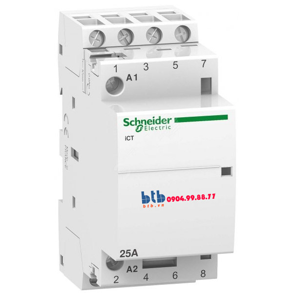 Schneider – Contactor iCT,4P, điện áp cuộn dây 230/240VAC 4NO 25A