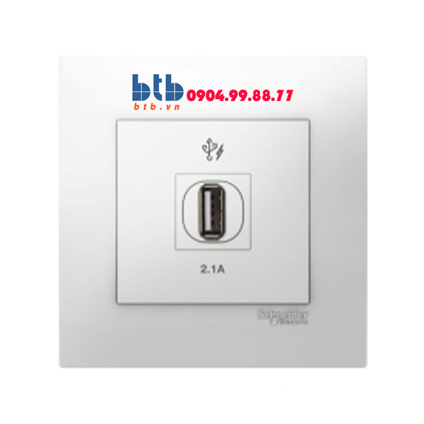 Schneider – Bộ ổ cắm sạc USB đơn 2.1A màu xám bạc